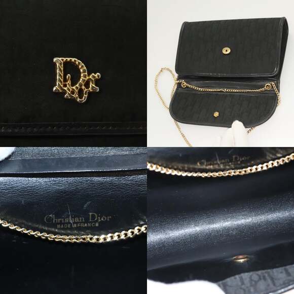 DIOR Trotter Canvas Chain Shoulder Bag Black Gold - Picture 11 of 12